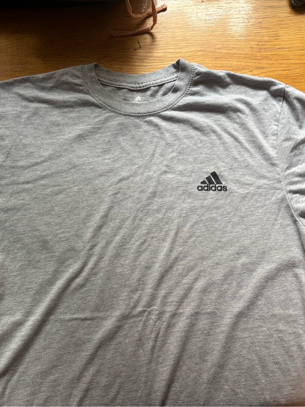 adidas Light Gray Short Sleeve Crew Neck Tee with Black Logo